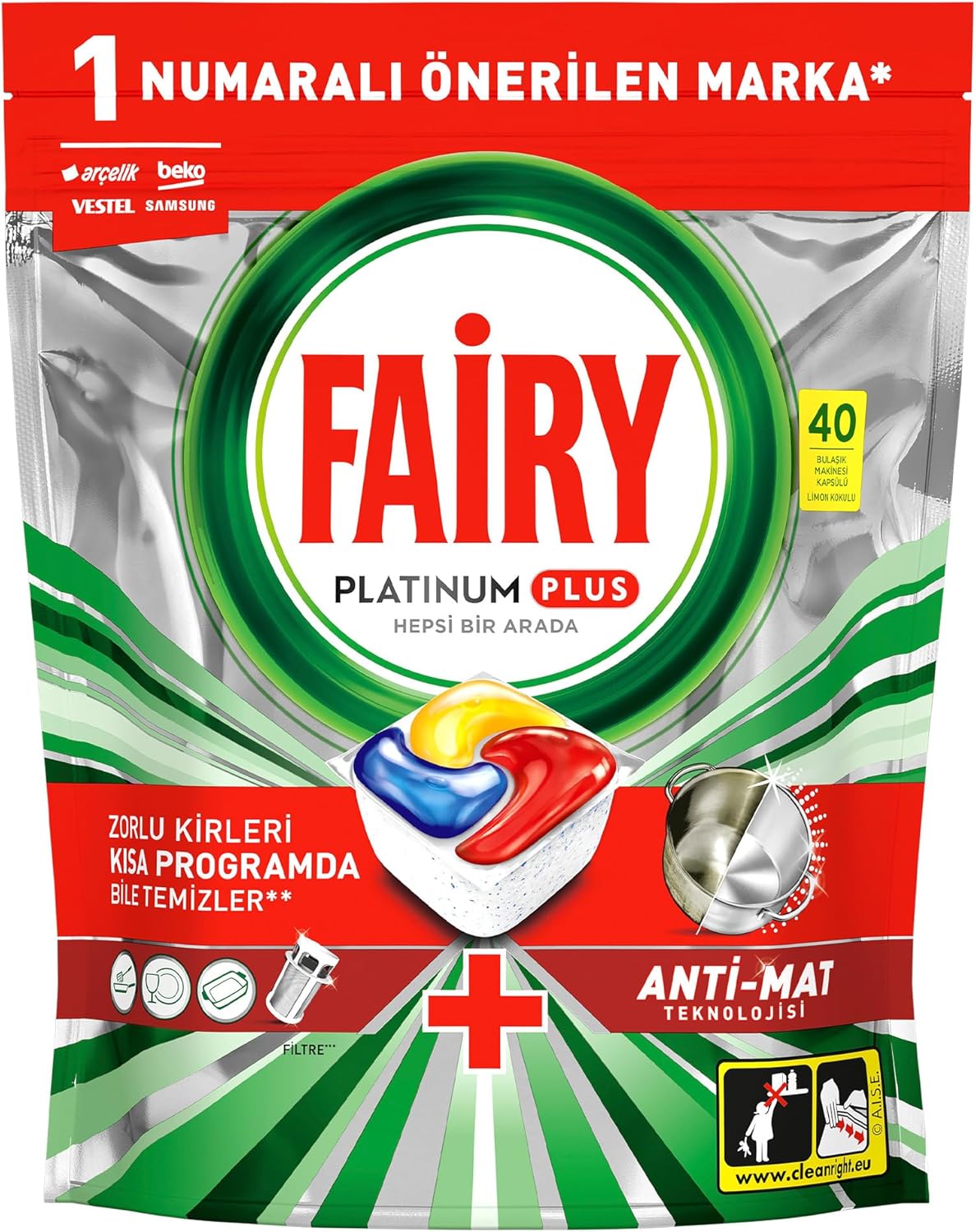 Fairy Platinum Plus Bulaşık Makinesi Deterjanı Kapsülü/Tableti 40 Yıkama Limon Kokulu