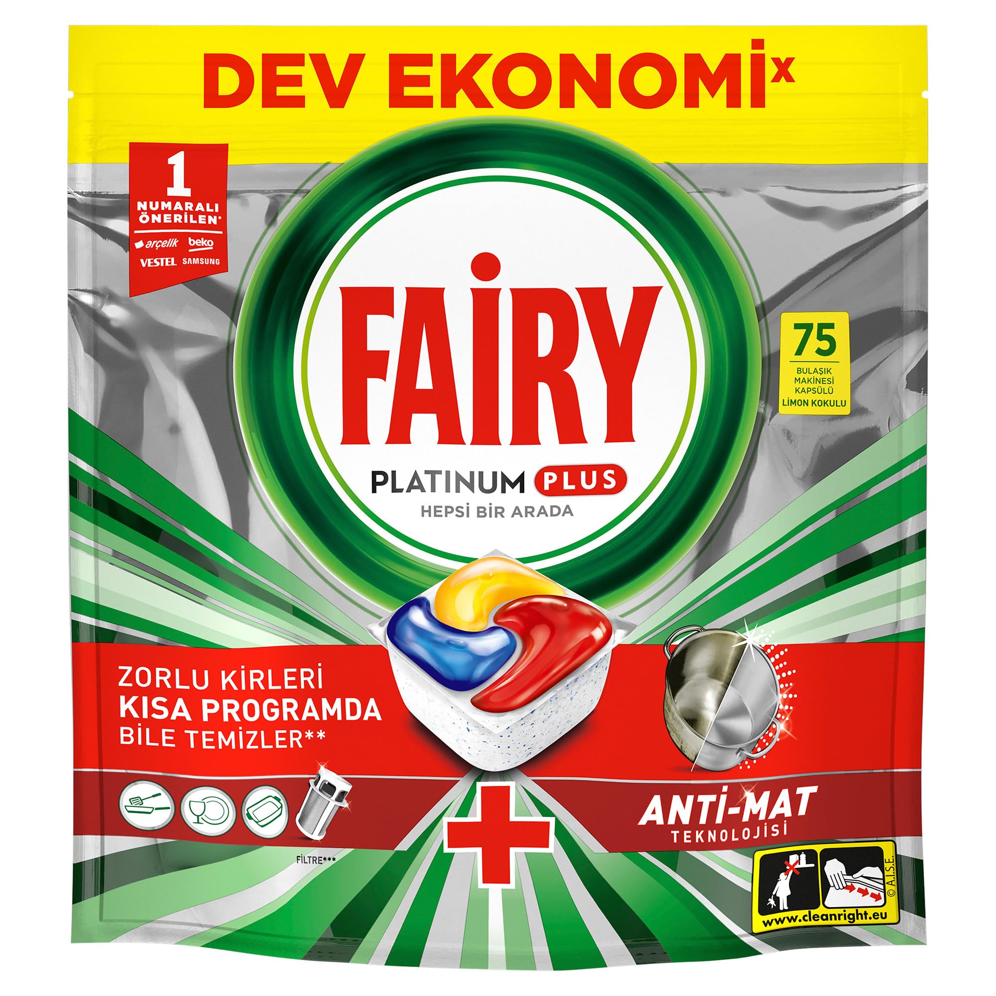 Fairy Platinum Plus Bulaşık Makinesi Deterjanı Kapsülü/Tableti 40 Yıkama Limon Kokulu