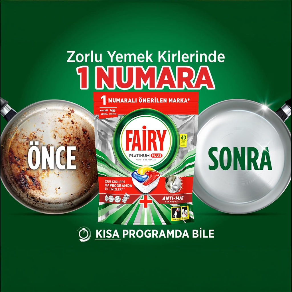 Fairy Platinum Plus Bulaşık Makinesi Deterjanı Kapsülü/Tableti 40 Yıkama Limon Kokulu