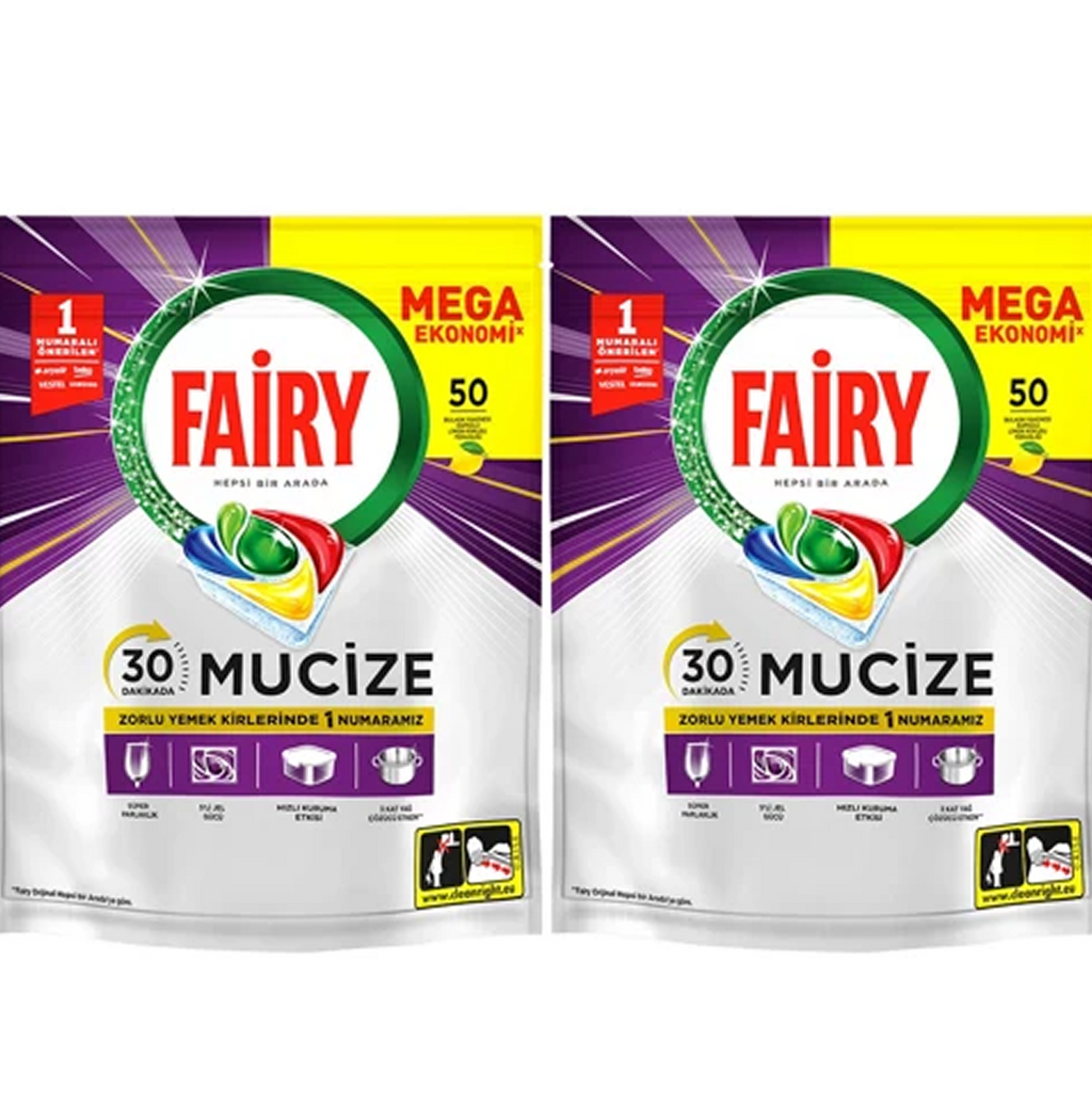 Fairy Mucize 100 Yıkama (2x50) Bulaşık Makinesi Deterjanı Kapsülü/Tableti (30dk yeter. Elektrikten tasarruf)