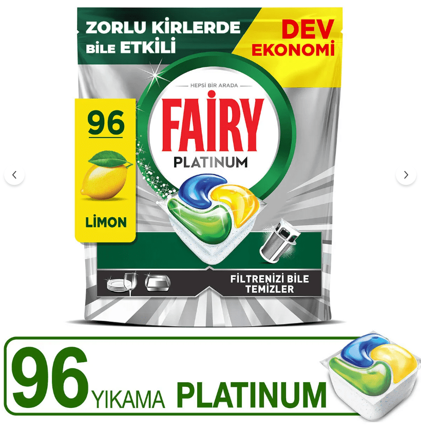 Fairy Platinum 96 Yıkama Bulaşık Makinesi Deterjanı Kapsülü/Tableti Limon Kokulu - Turqstore