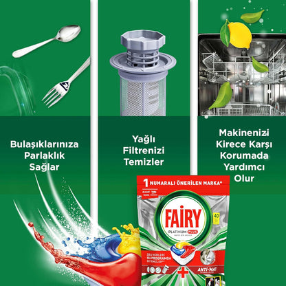 Fairy Platinum Plus 225(3x75) Yıkama Bulaşık Makinesi Deterjanı Kapsülü/Tableti Limon Kokulu - Turqstore