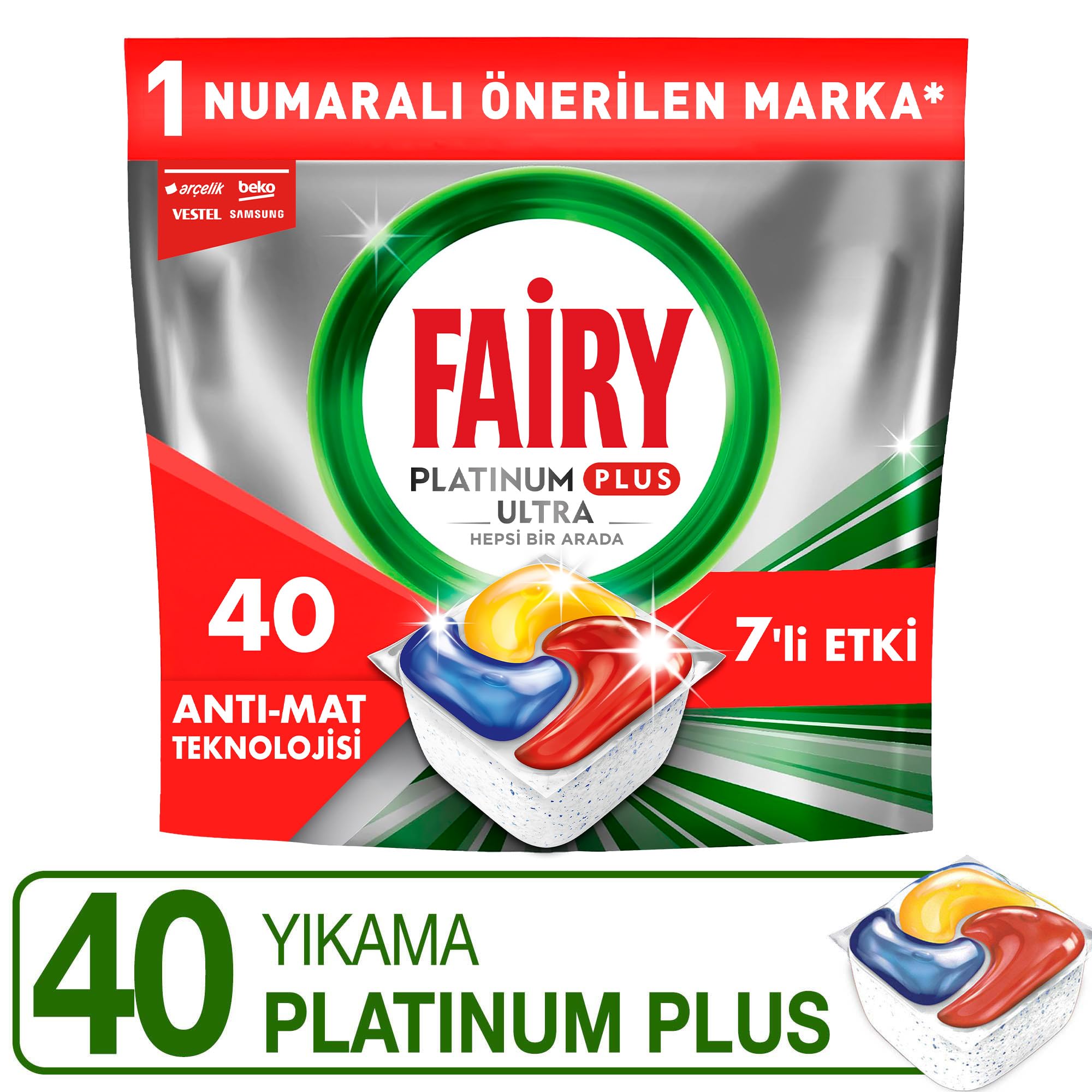 Fairy Platinum Plus Bulaşık Makinesi Deterjanı Kapsülü/Tableti 40 Yıkama Limon Kokulu - Turqstore