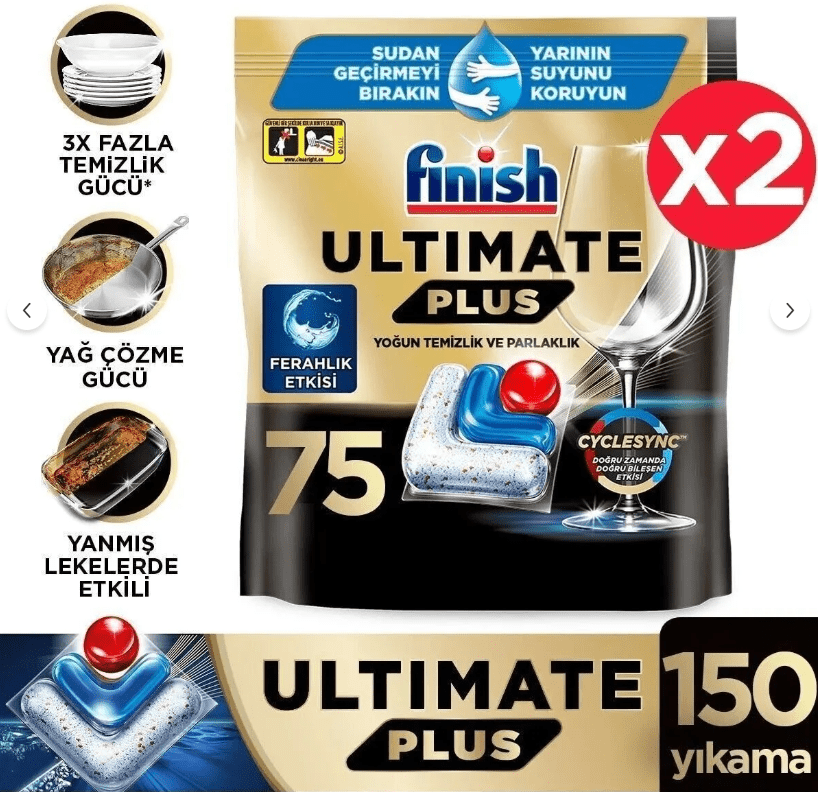 Finish Ultimate Plus 150 Kapsül Bulaşık Makinesi Deterjanı Tableti (2x 75 Kapsül) - Turqstore
